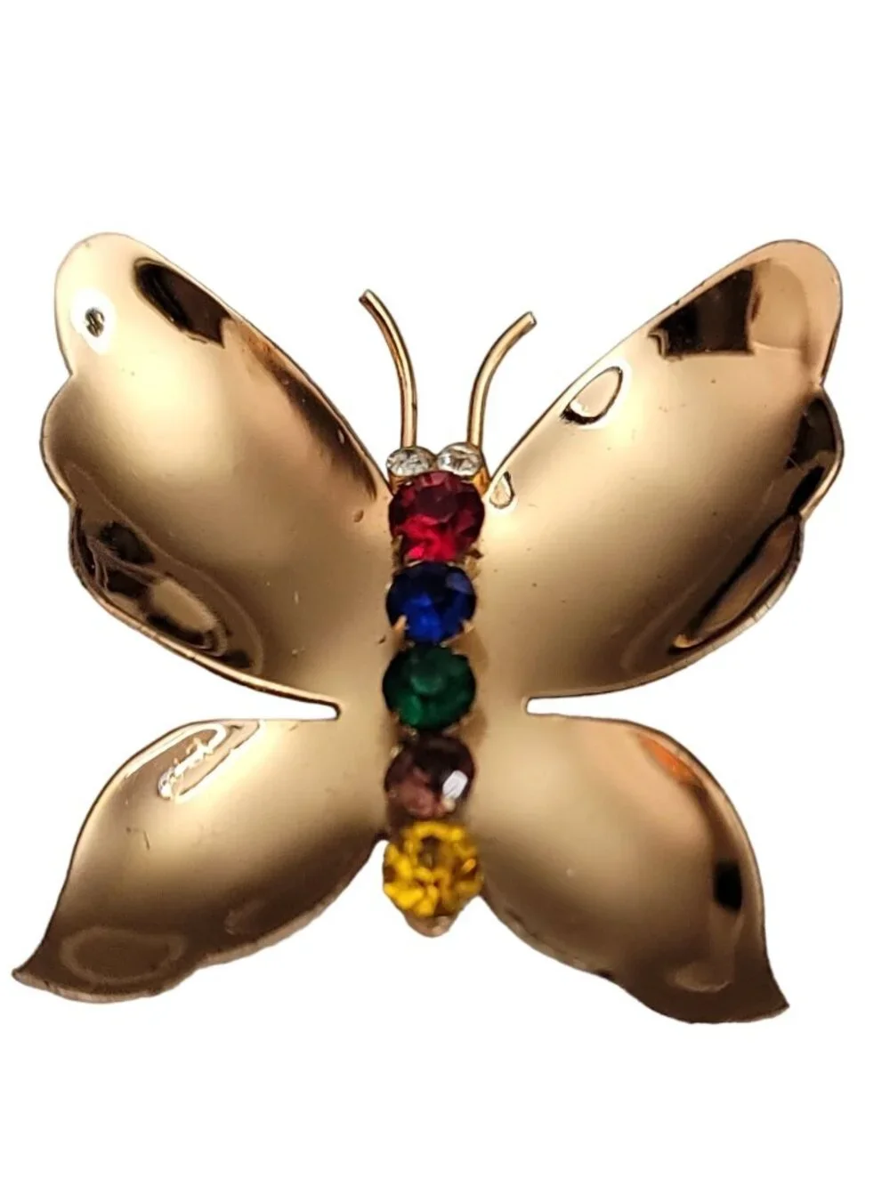 Coro Sterling Gold Tone Multicolor Rhinestone Butterfly Brooch, Signed M691